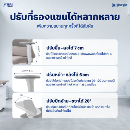 เก้าอี้ทำงานเพื่อสุขภาพ LUNIO ERGO STARLIGHT WHITE FROZEN สีขาว_5